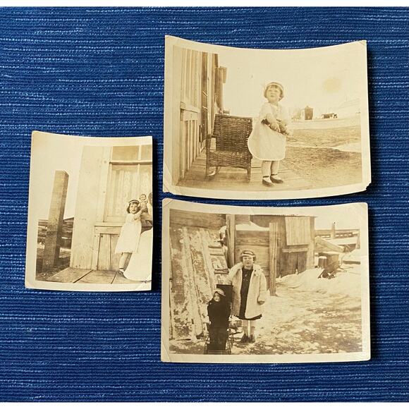 Vtg Photo Little Girl Holding Doll Toy Stroller Children Cute Child Snapshot Lot - Picture 1 of 1